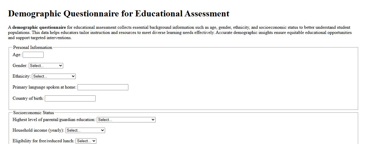 demographic questionnaire for educational assessment image preview