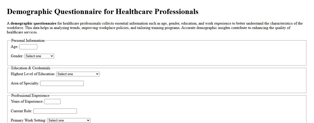 demographic questionnaire for healthcare professionals image preview