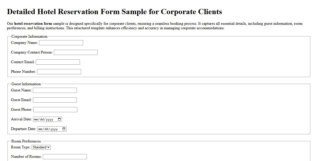 Detailed hotel reservation form sample for corporate clients image preview