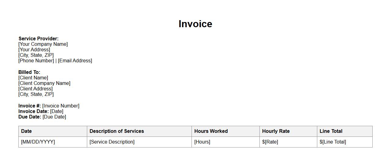 Detailed invoice template for hourly services image preview