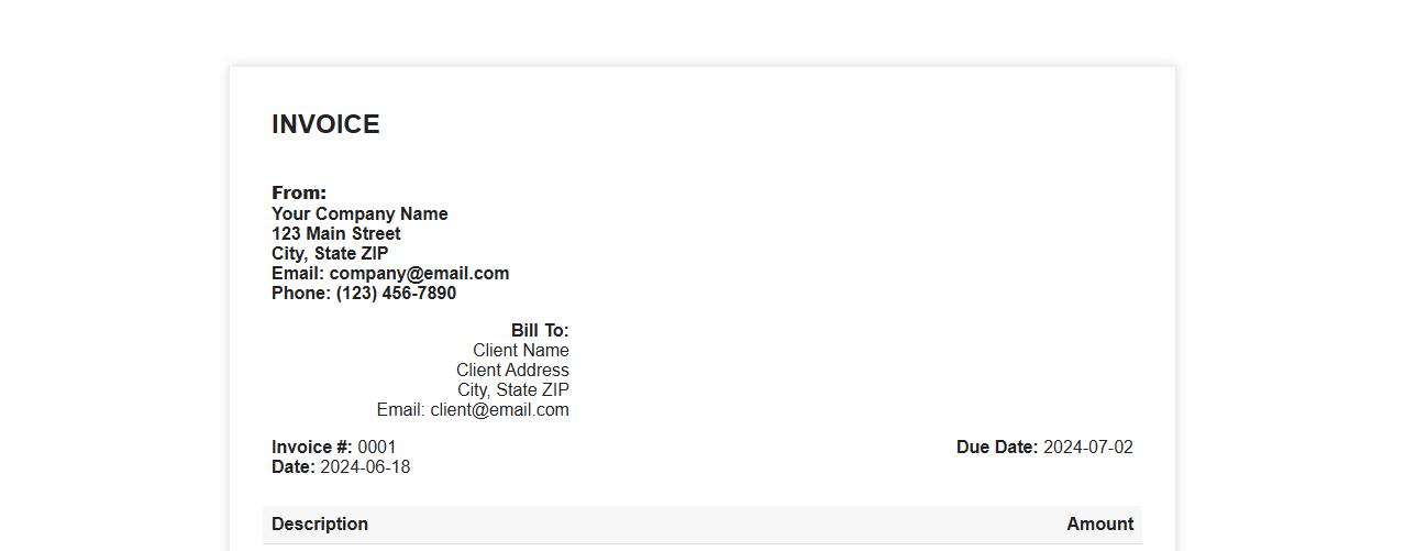 Detailed invoice template including payment terms image preview