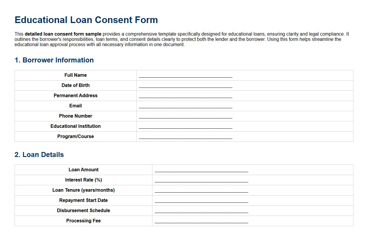 detailed loan consent form sample for educational loans image preview