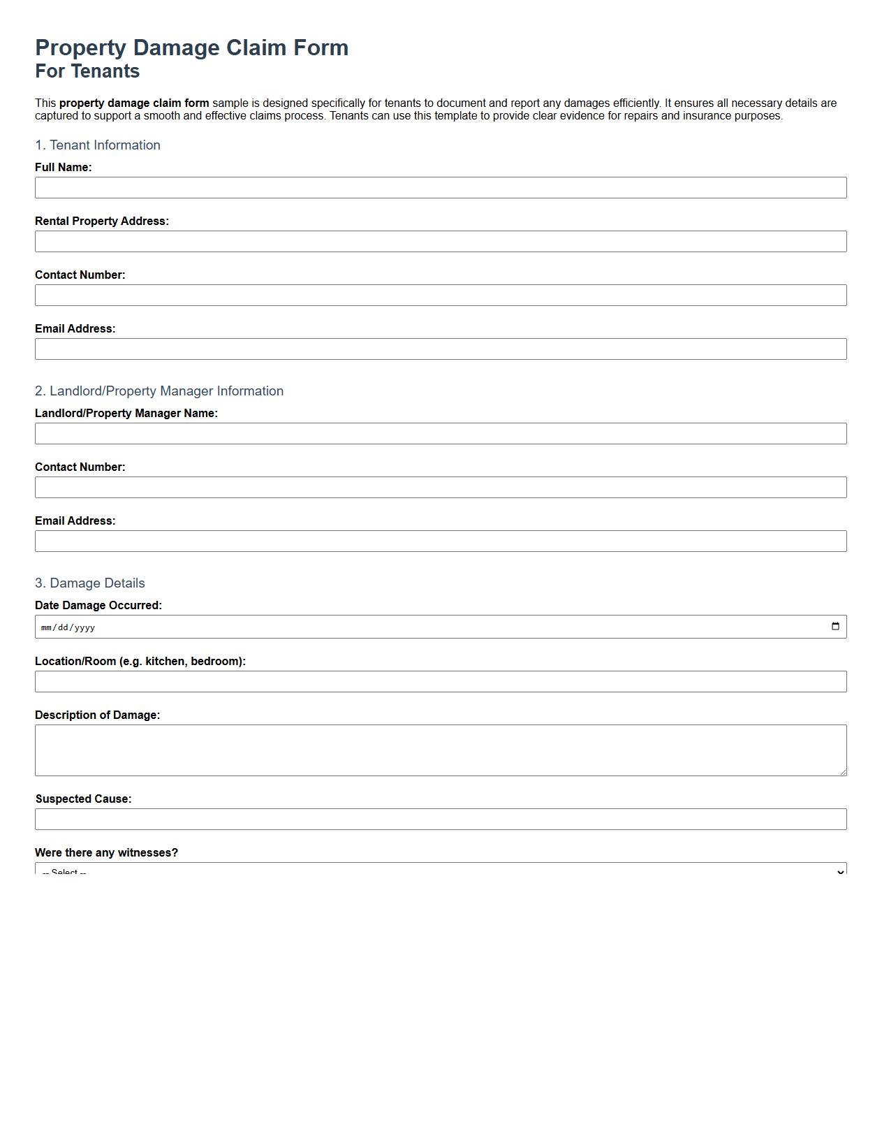 detailed property damage claim form sample for tenants image preview