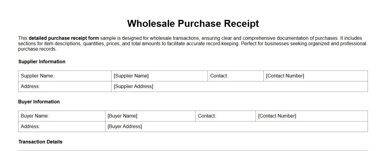 Detailed purchase receipt form sample for wholesale image preview