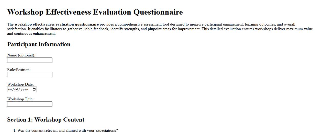 detailed workshop effectiveness evaluation questionnaire image preview