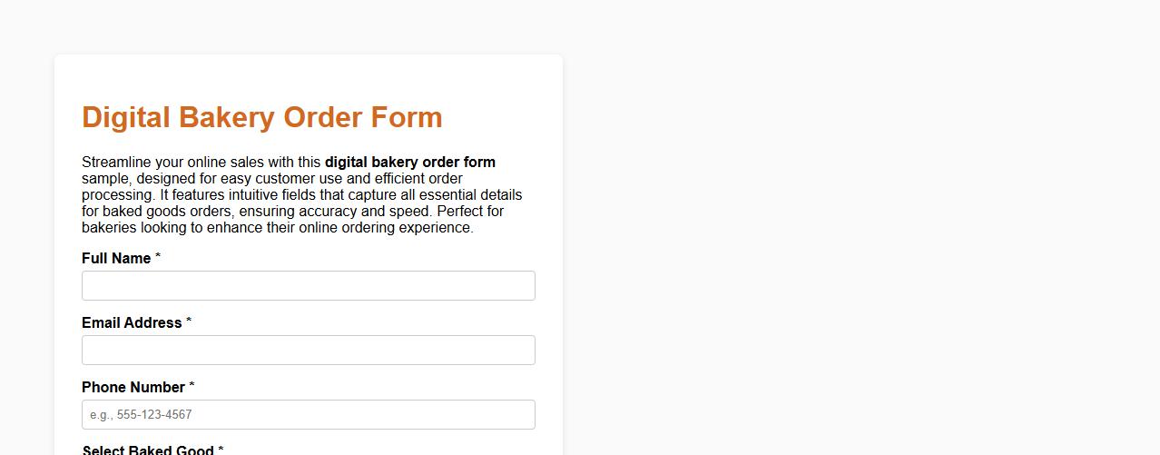 Digital bakery order form sample for online orders image preview