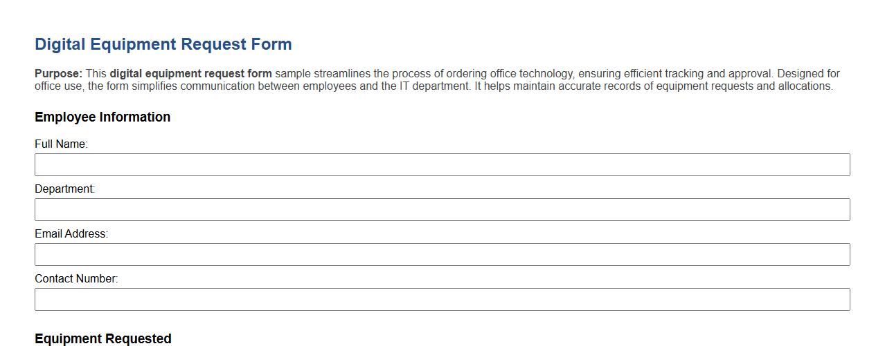 digital equipment request form sample for office use image preview