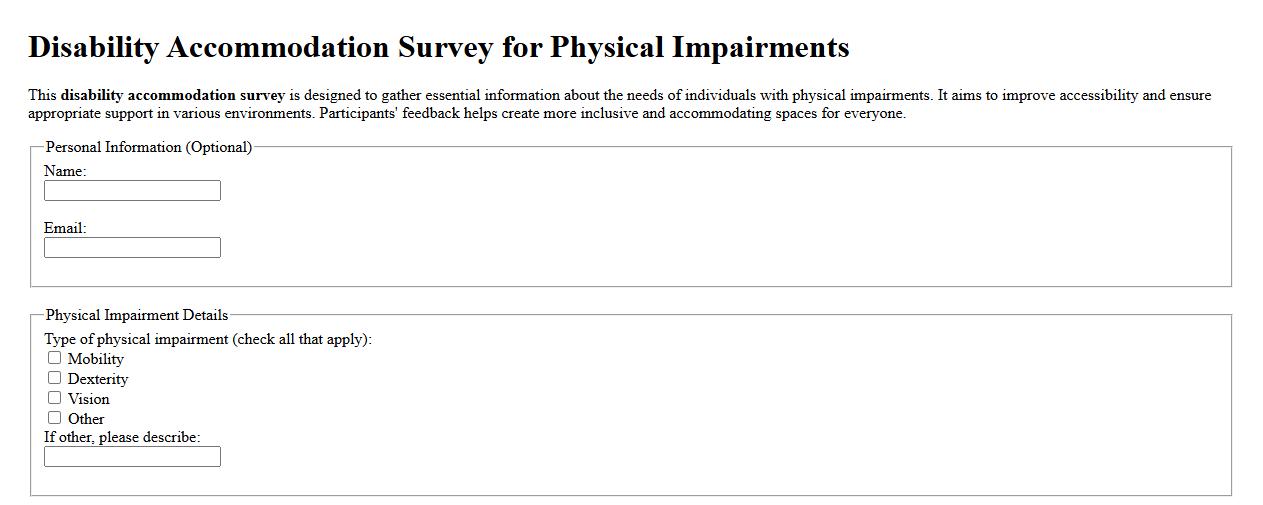 Disability accommodation survey for physical impairments image preview