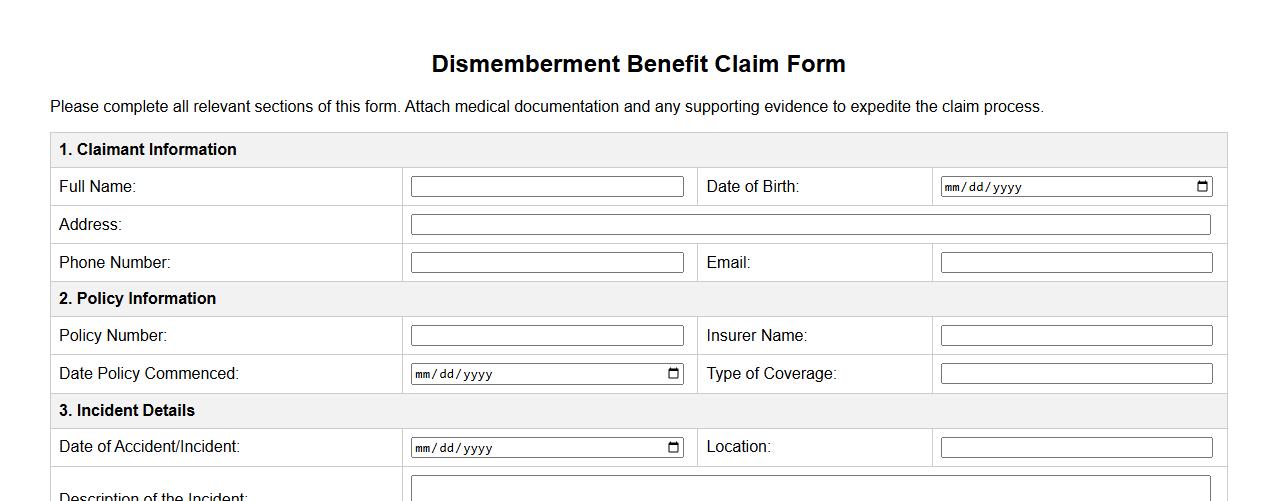 dismemberment benefit claim form sample image preview