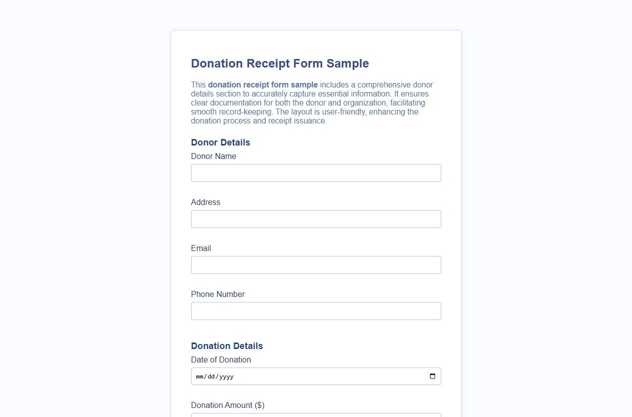 Donation receipt form sample with donor details section image preview