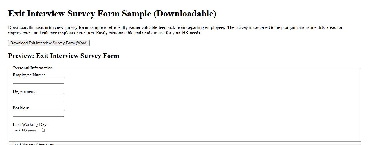 downloadable exit interview survey form sample for employees image preview