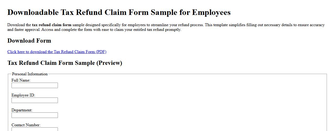 downloadable tax refund claim form sample for employees image preview