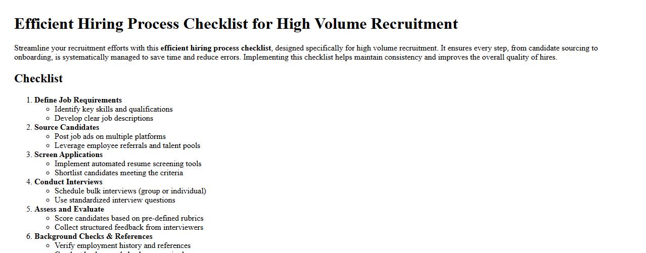 Efficient hiring process checklist for high volume recruitment image preview