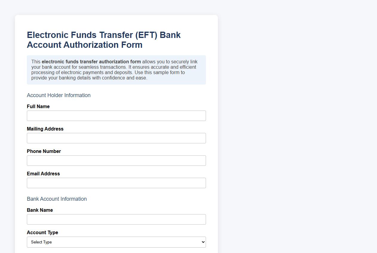 electronic funds transfer bank account authorization form sample image preview