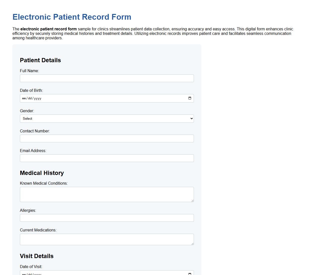 electronic patient record form sample for clinics image preview