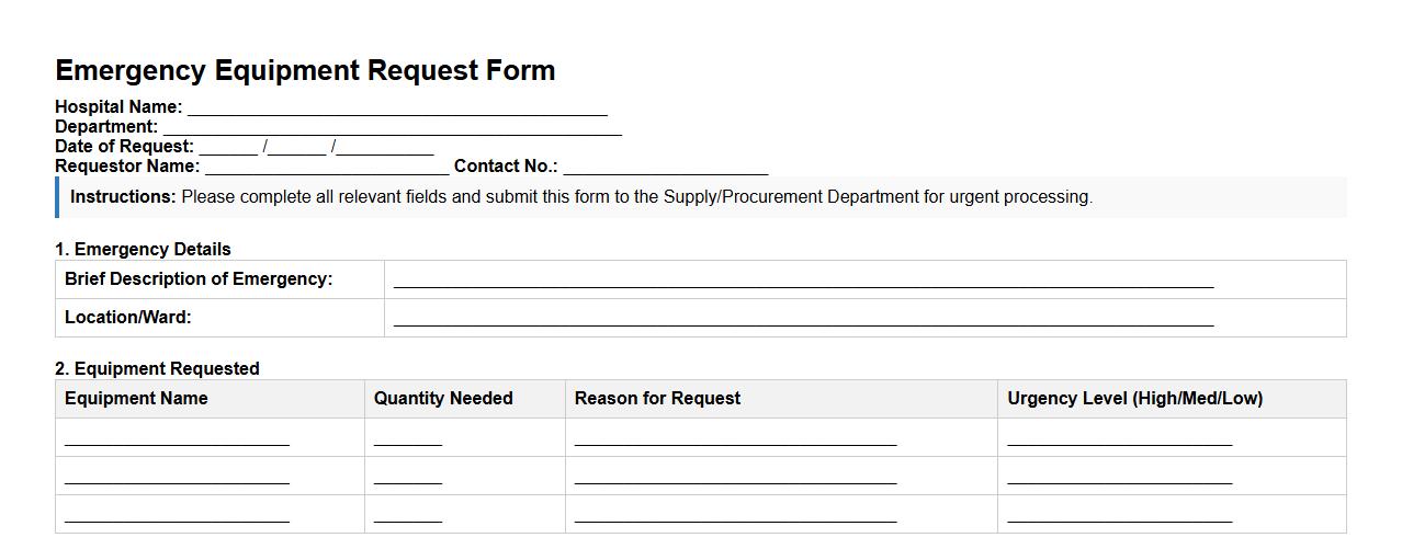 emergency equipment request form sample for hospitals image preview