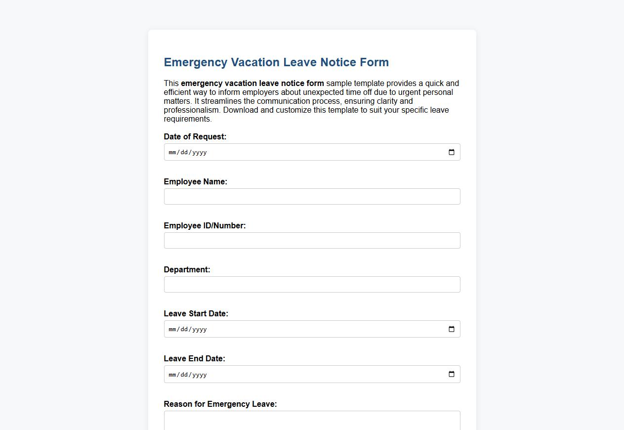 emergency vacation leave notice form sample template image preview