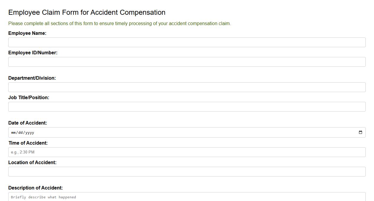 Employee claim form sample for accident compensation image preview