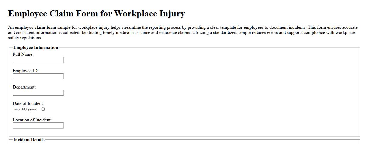 Employee claim form sample for workplace injury image preview