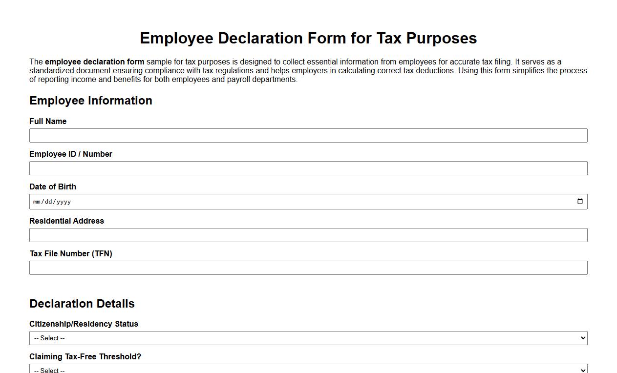 Employee declaration form sample for tax purposes image preview