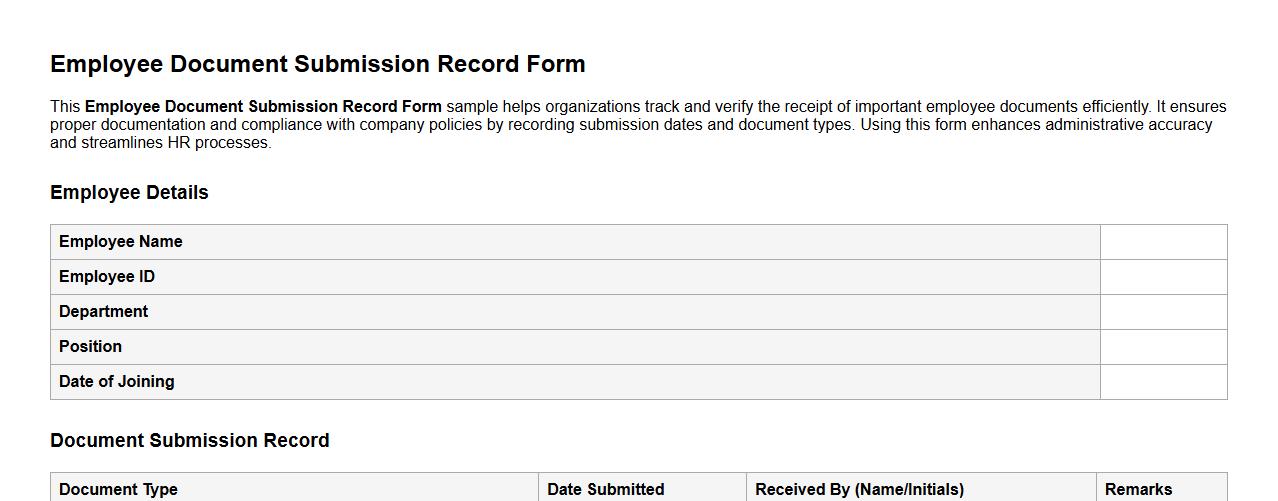 Employee document submission record form sample image preview