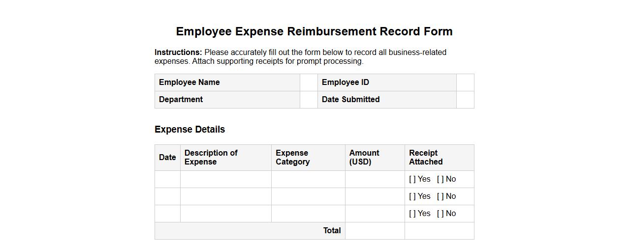 employee expense reimbursement record form sample image preview