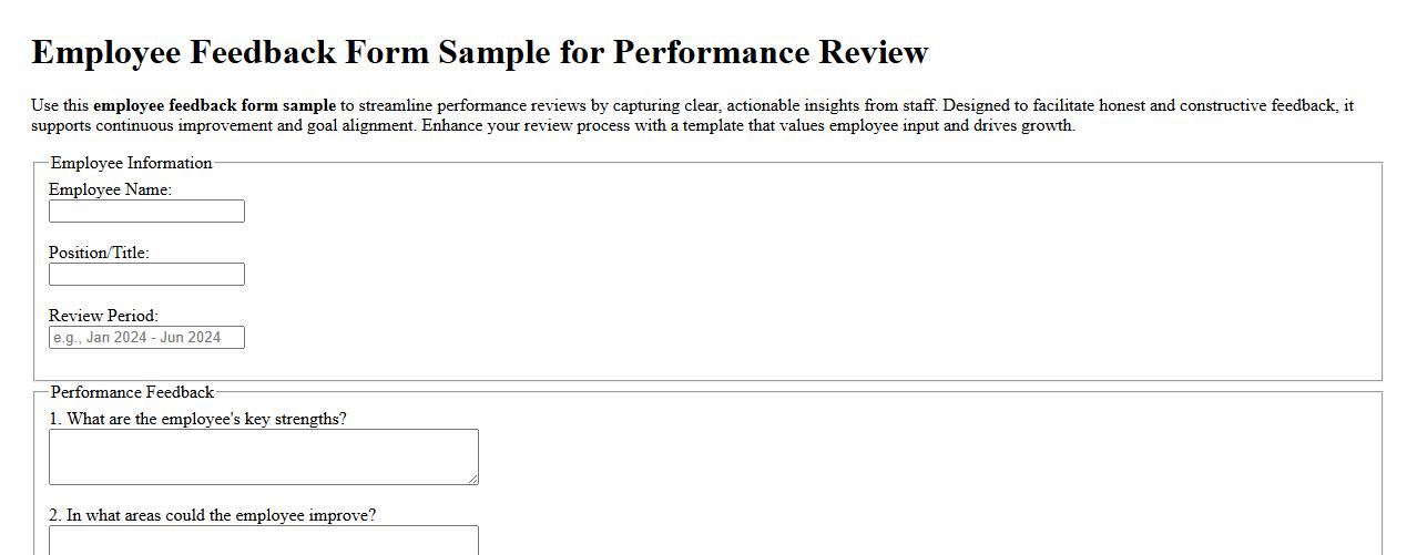 Employee feedback form sample for performance review image preview