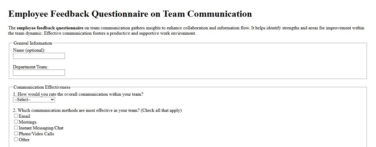 Employee feedback questionnaire on team communication image preview