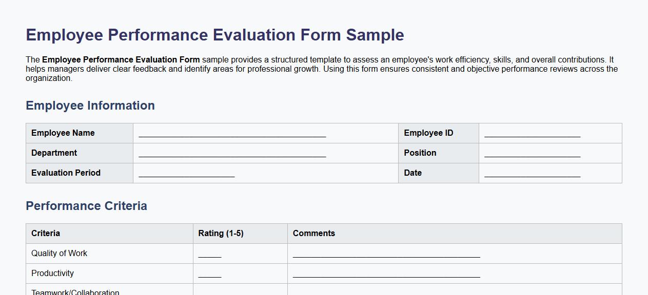 Employee Performance Evaluation Form Sample image preview