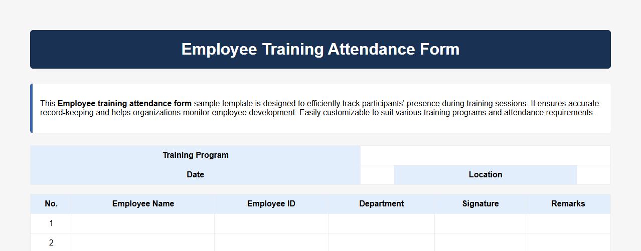 Employee training attendance form sample template image preview