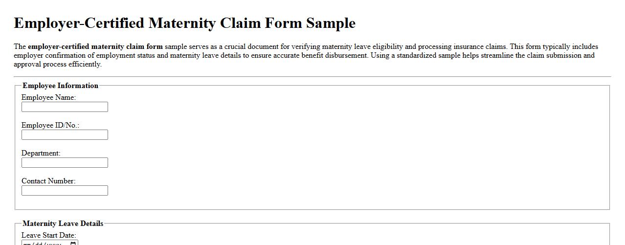 Employer-certified maternity claim form sample image preview
