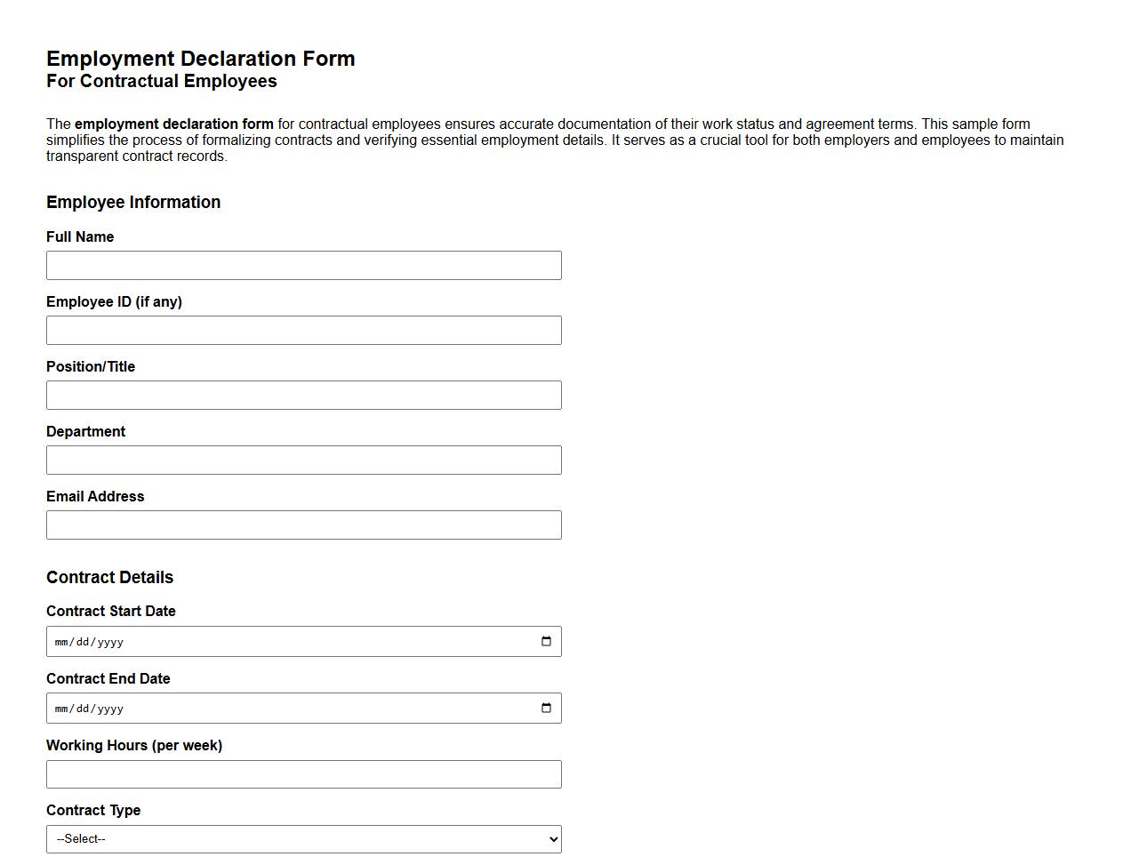 employment declaration form sample for contractual employees image preview