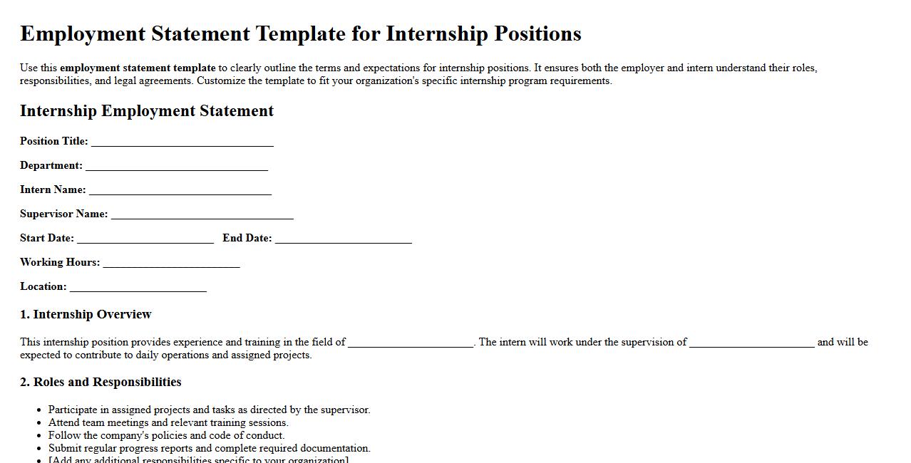 Employment statement template for internship positions image preview