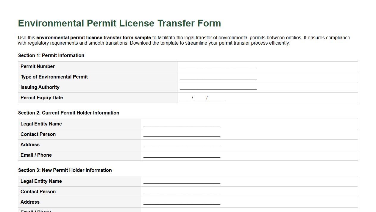 environmental permit license transfer form sample image preview