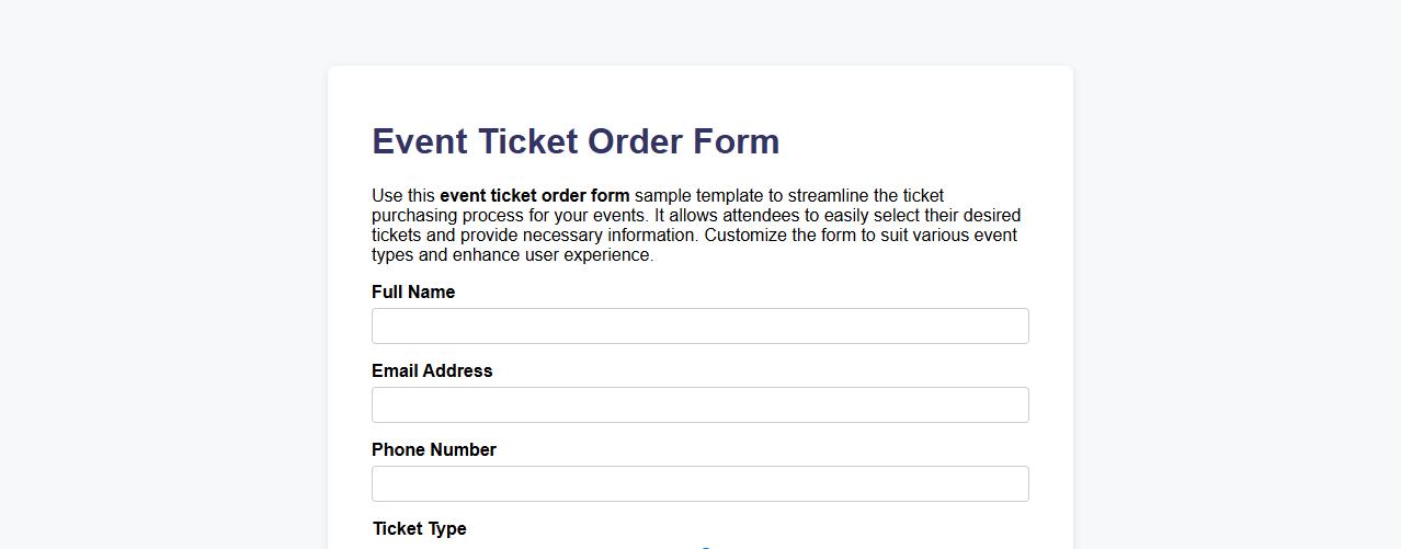 Event ticket order form sample template image preview