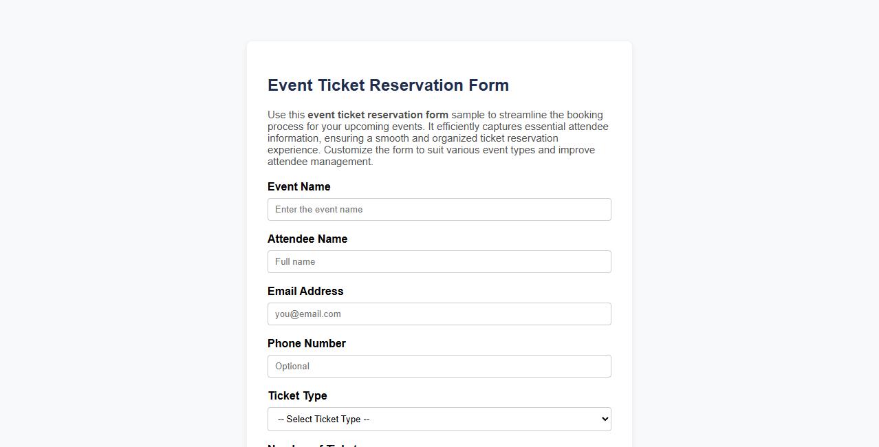 event ticket reservation form sample image preview