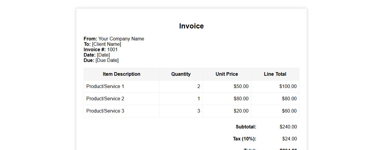 Excel invoice form sample with itemized billing image preview