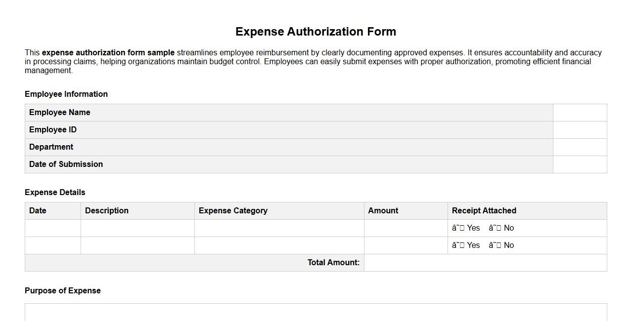 expense authorization form sample for employee reimbursement image preview