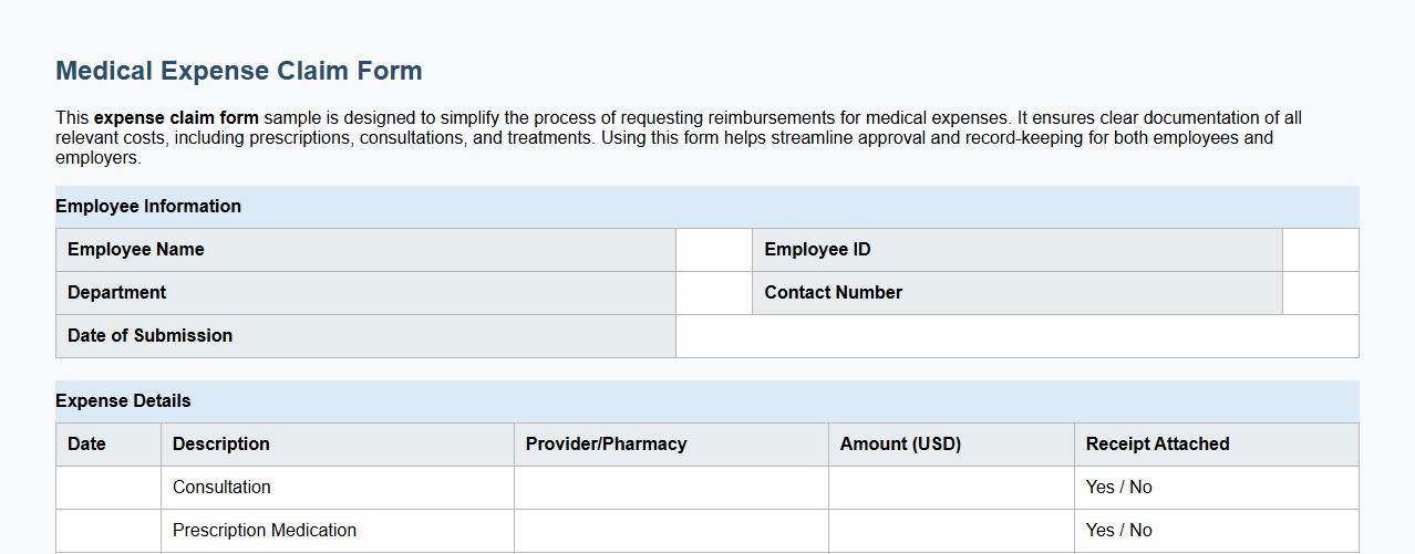 expense claim form sample for medical expenses image preview