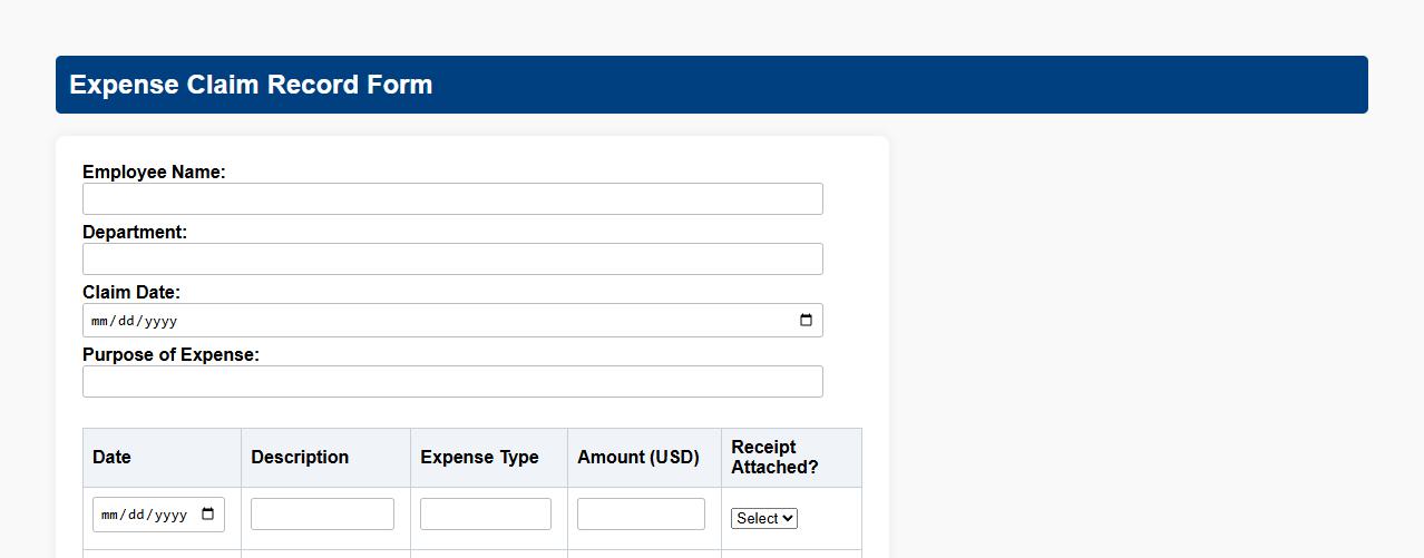 expense claim record form sample with approval section image preview