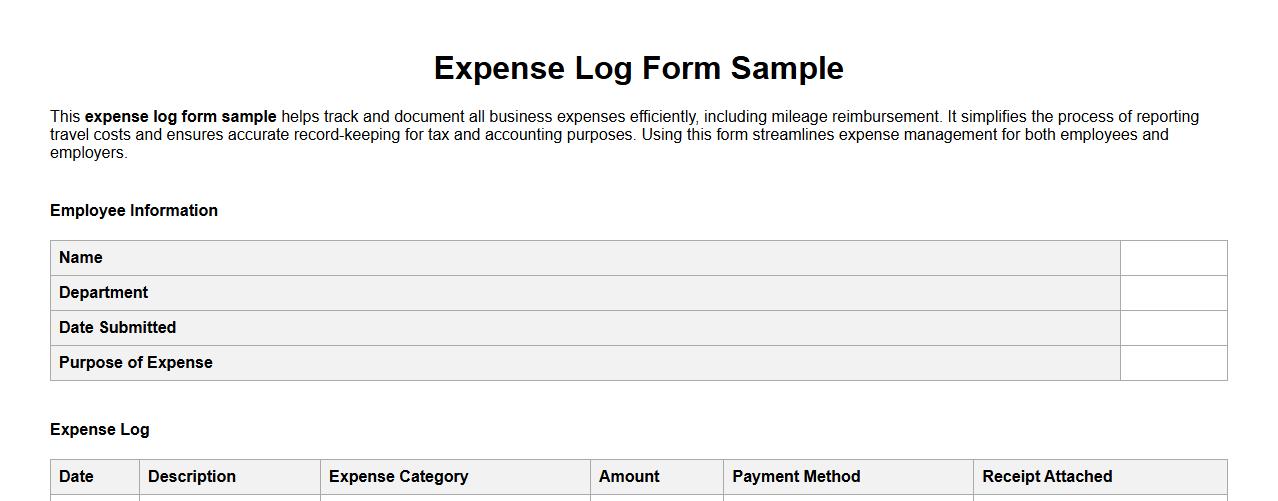 expense log form sample with mileage reimbursement image preview