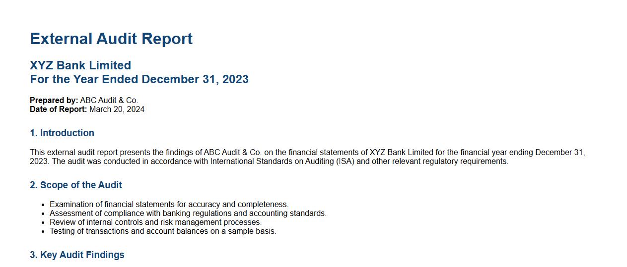 External audit report sample for banks image preview