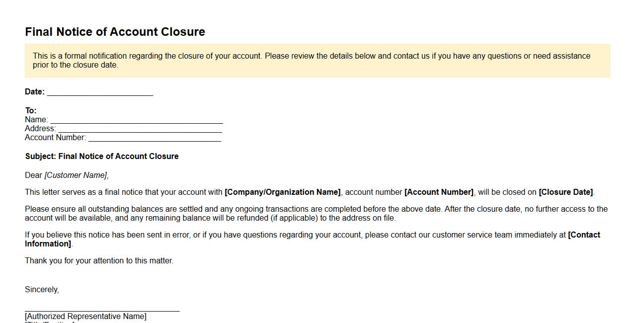 final notice form sample for account closure image preview