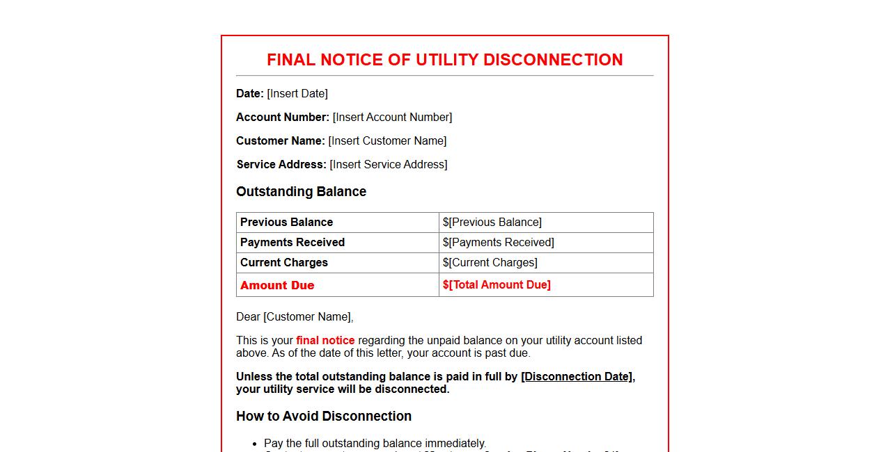 final notice form sample for utility disconnection image preview