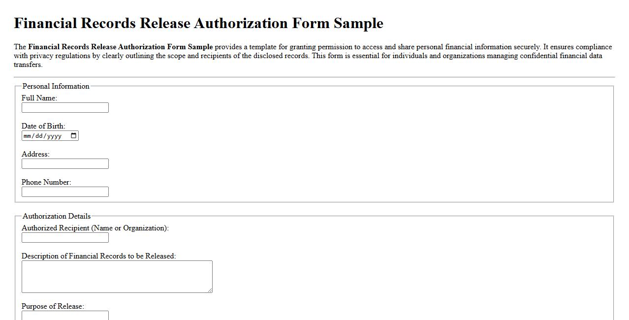 Financial Records Release Authorization Form Sample image preview