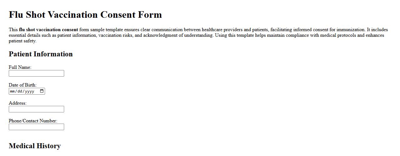Flu shot vaccination consent form sample template image preview