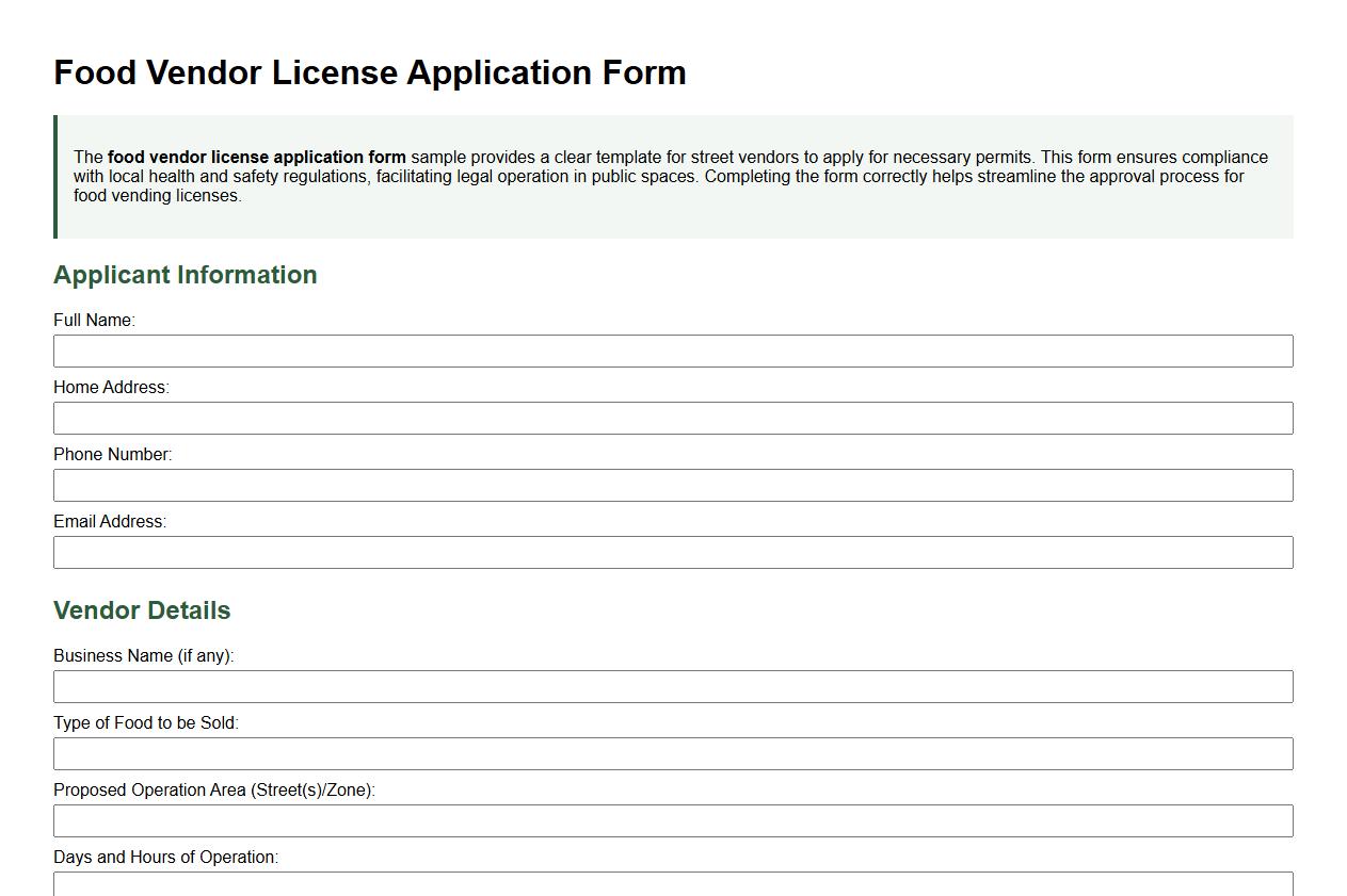 Food vendor license application form sample for street vendors image preview