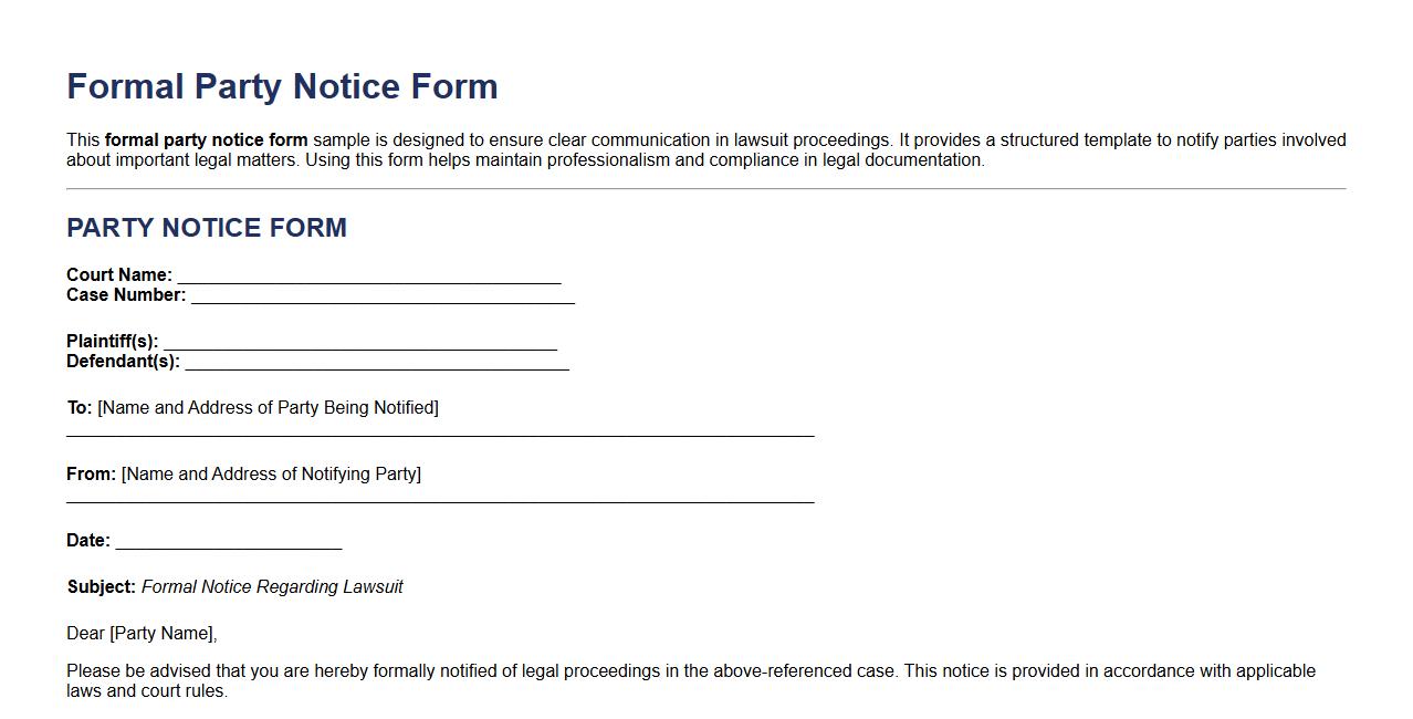 formal party notice form sample for lawsuit image preview