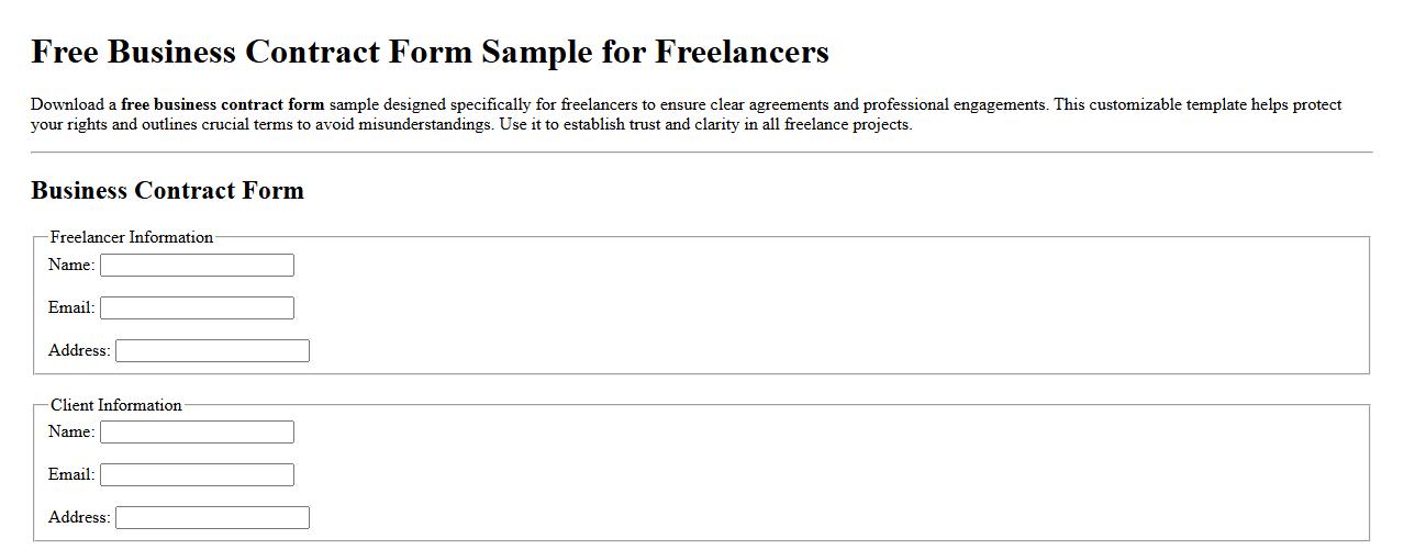 Free business contract form sample for freelancers image preview
