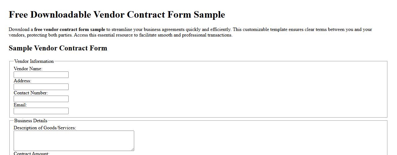 free downloadable vendor contract form sample image preview